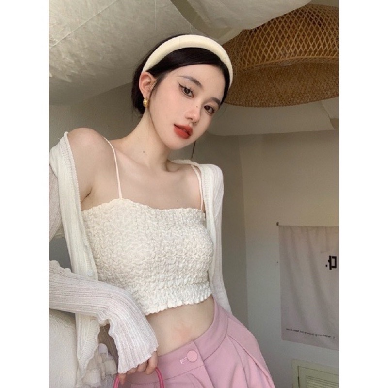 Hot - Áo croptop cotton xốp 2 dây kèm đệm sexy | BigBuy360 - bigbuy360.vn