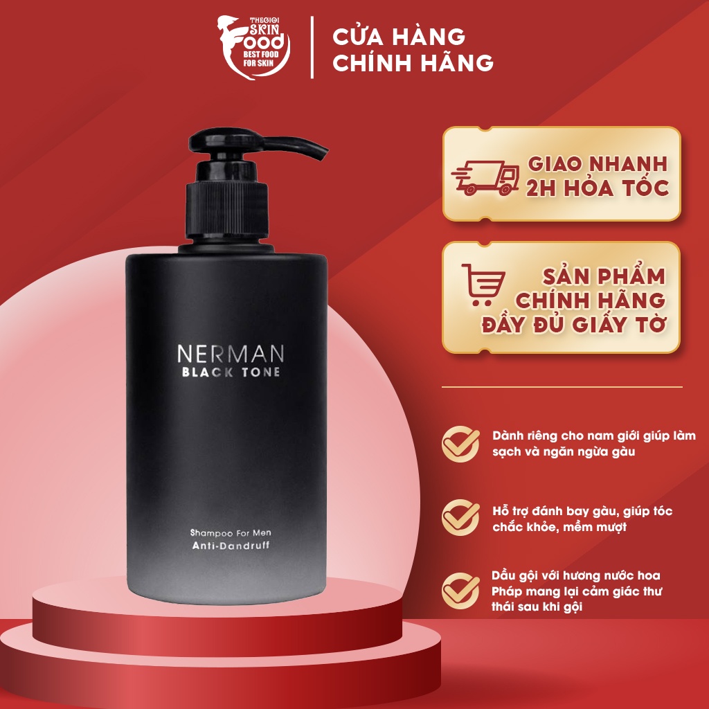 Dầu Gội Sạch Gàu Cho Nam Hương Nước Hoa Pháp Nerman Black Tone Anti-Dandruff Shampoo For Men 350g