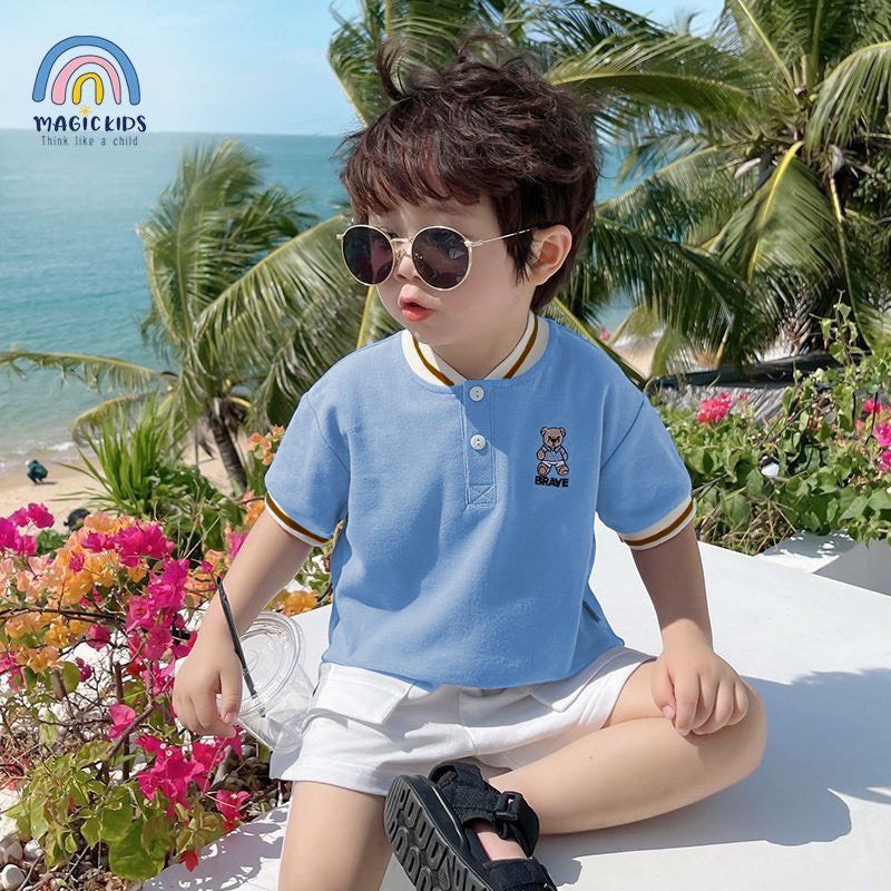 Áo polo in hình gấu chất liệu cốt -tông mềm mát cao cấp