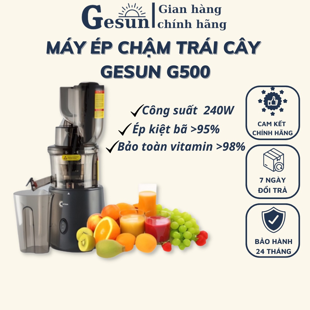 Máy ép hoa quả chậm Gesun G500 công suất 240W, Máy ép trái cây, rau củ kiệt bã, kèm lưới làm kem, bảo hành 24tháng