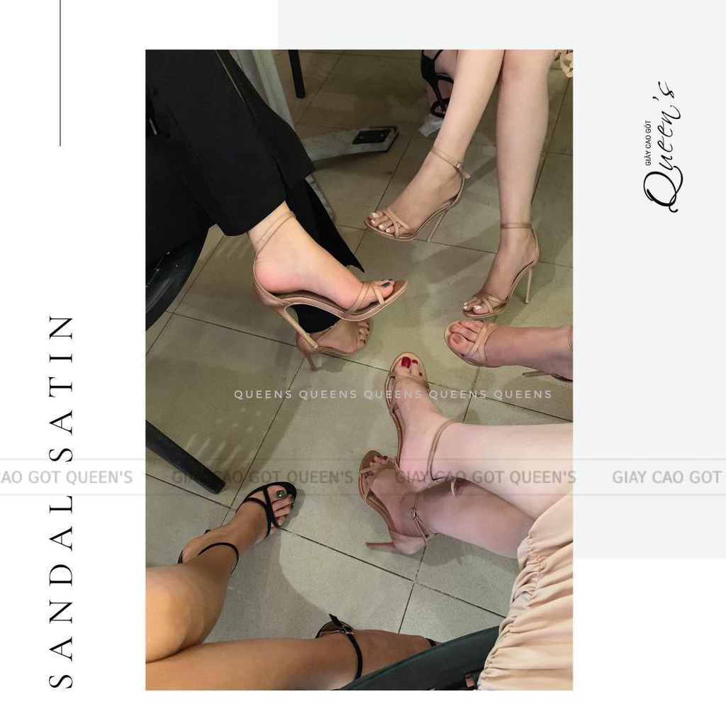 Giày Cao Gót Sandal Nữ Cao Cấp Nude Satin QUEENS STORE êm thanh mảnh chắc chân cao 8-10-11cm