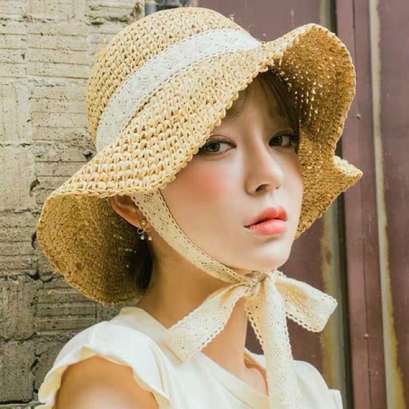 Bán sỉ mũ cói móc loại 1 màu nâu và trắng vintage dùng để chụp ảnh hoặc che nắng rất tốt