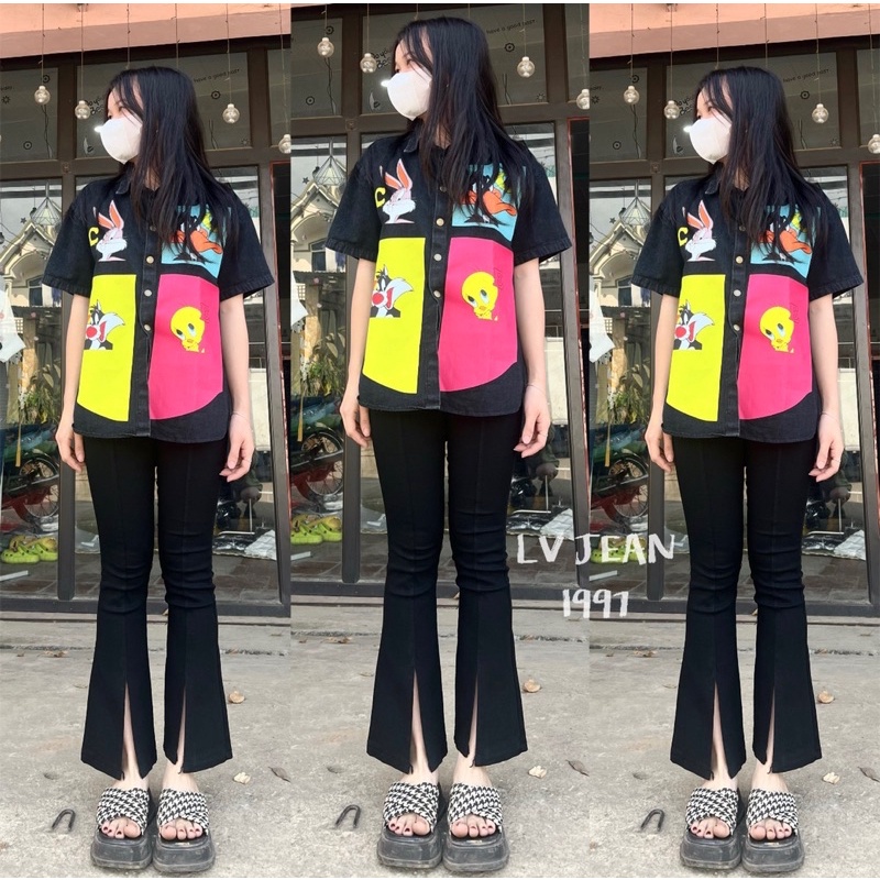 Quần jean loe xẻ chân 1m50-1m68/Ảnh thật shop chụp