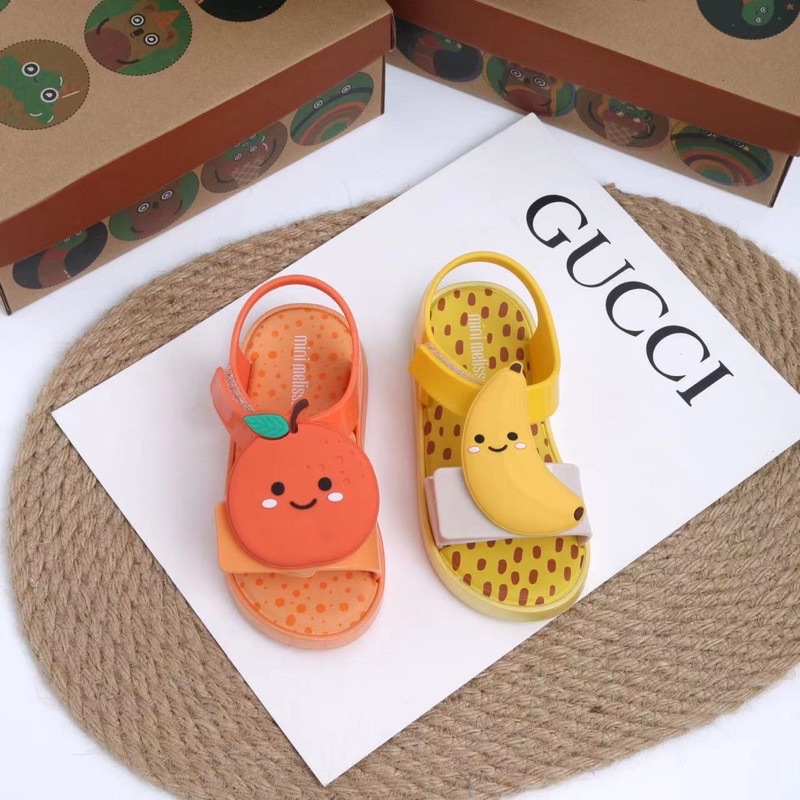 Giày Sandal Melissa xuất dư thơm mềm hoạ tiết hoa quả cho bé gái