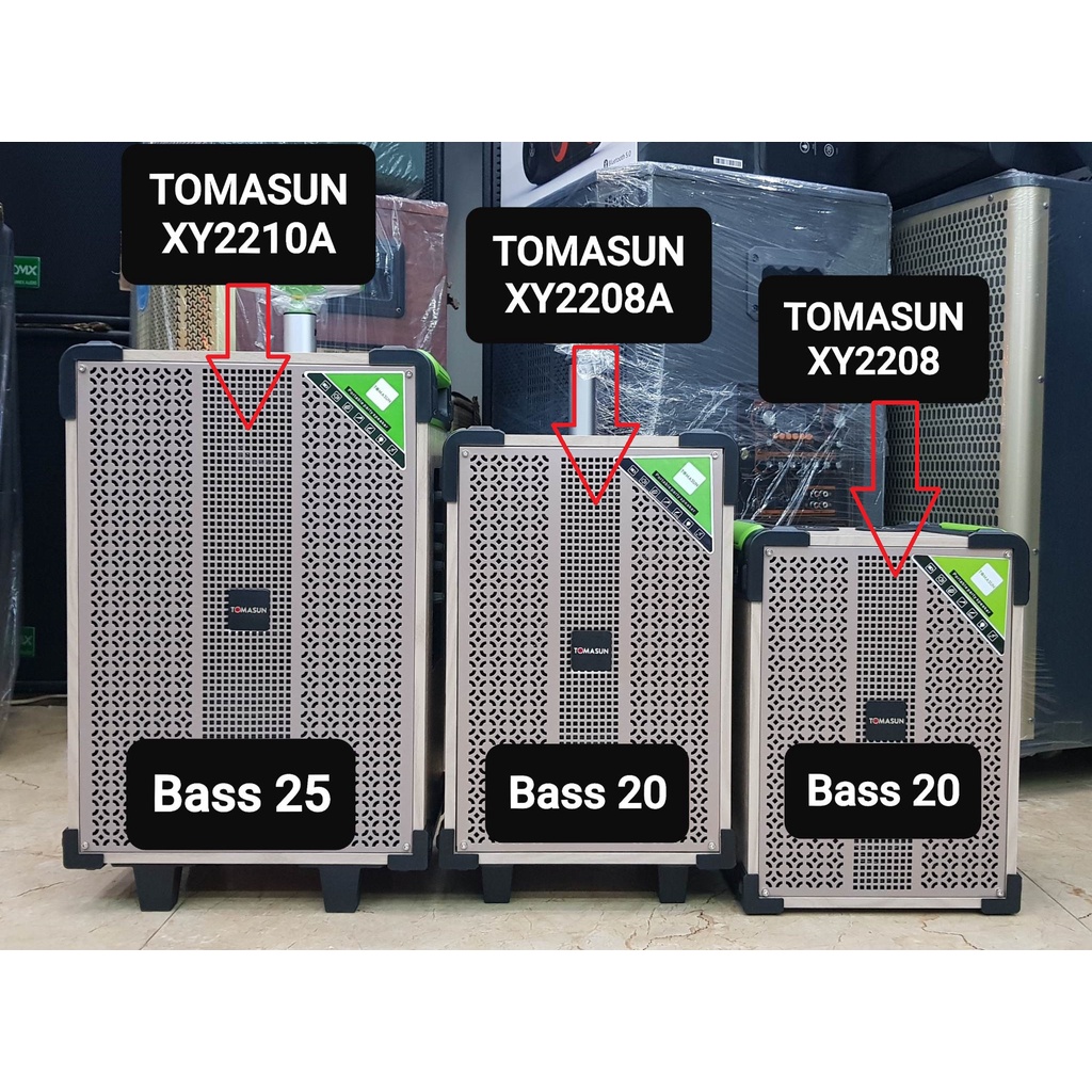 Loa kéo Karaoke Bluetooth TOMASUN XY2208: Bass 20, Tiếng hay, Có 2 Micro không dây đi kèm