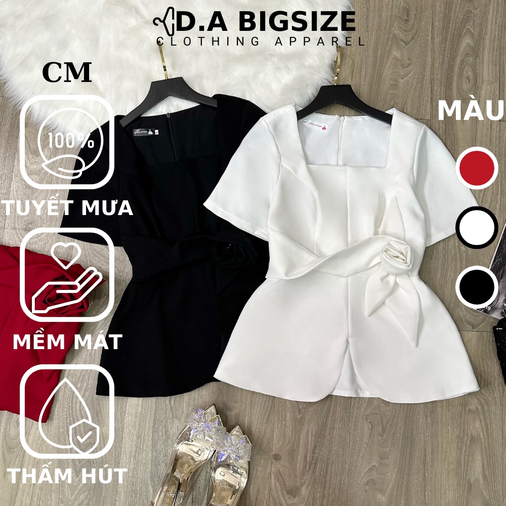 Áo Kiểu Nữ Bigsize , Áo Cổ Vuông Ngắn Tay Hoa Thiết Kế Bên Eo Với Chất Tuyết Mưa Xịn Sò Dành Cho Người Mập 50.90kg