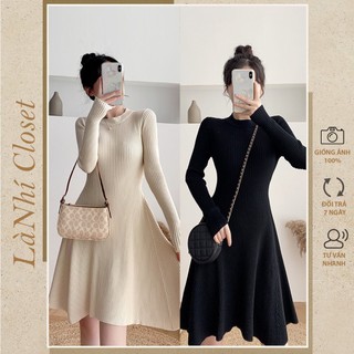 Váy đầm len dáng ngắn tay dài, hàng Quảng Châu loại 1 [HÌNH THẬT]