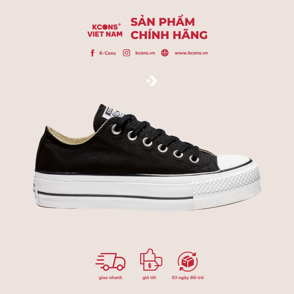 Chuck Taylor All Star Canvas Platform Black Low Top Giày Đế Cao Cổ Ngắn Vải Đen 560250C