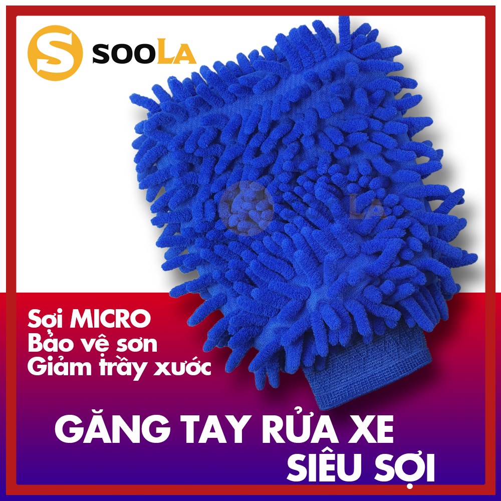 Găng tay rửa xe ô tô, xe máy, siêu sợi chống xước, bao tay rửa xe loại tốt dày SOOLA