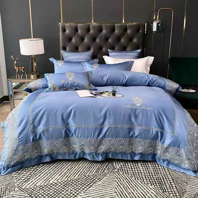 Bộ chăn ga lụa silk machia HLHOME thêu viền bèo siêu mềm mại, thoáng mát