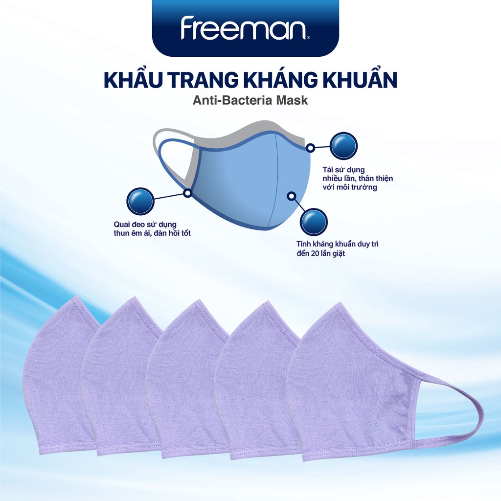 Combo 5 Khẩu trang vải kháng khuẩn freesize Freeman