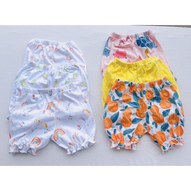 Combo 5 quần đùi mùa hè bèo gấu quần chục chất cotton dư, họa tiết đáng yêu dành cho bé trai và bé gái 5- 13kg