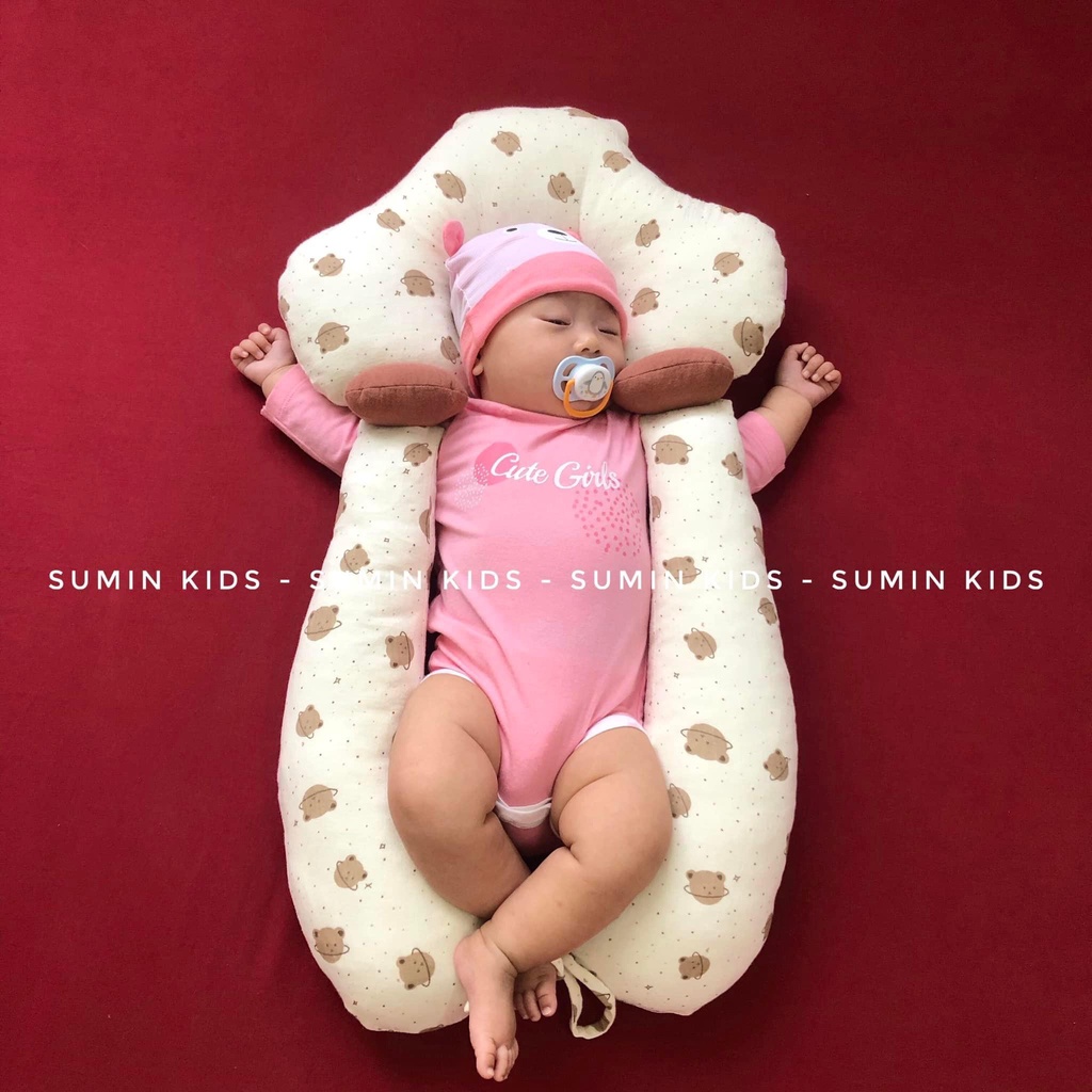 Gối chữ U đa năng cho bé sơ sinh, gối ôm chữ U đa năng cho bé hình Nấm Sumin (tháo được vỏ)