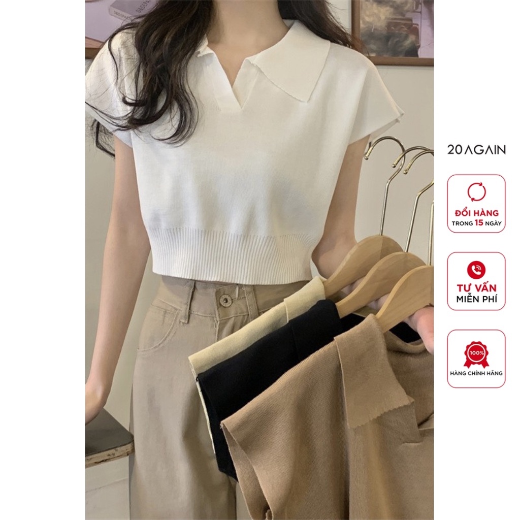 Áo len montoghi 20Again, thiết kế croptop cổ bẻ cá tính, độc đáo ALW2038