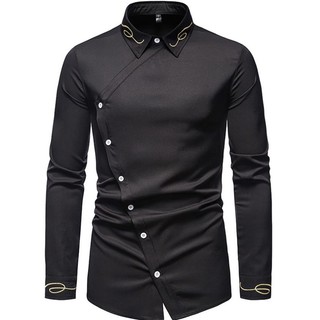 Áo sơ mi nam dài tay khuy chéo thêu hoa văn tạo điểm nhấn cho chiếc áo N27