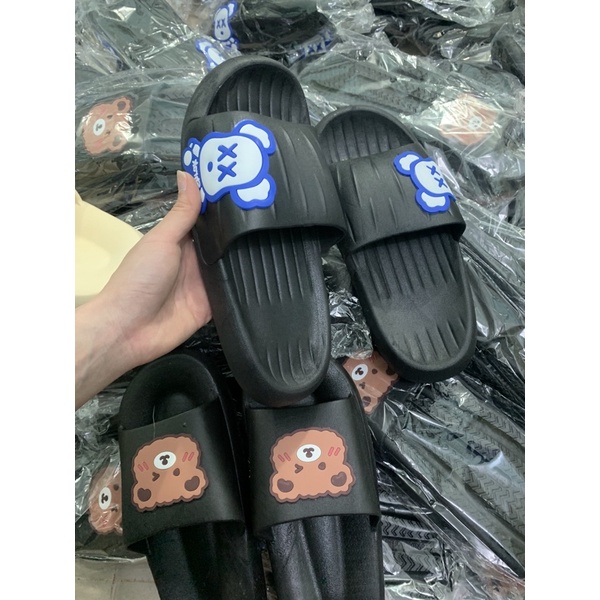 Dép nữ thời trang đế bánh mì quai ngang gấu siêu êm đế cao màu đen/hồng/vàng/trắng