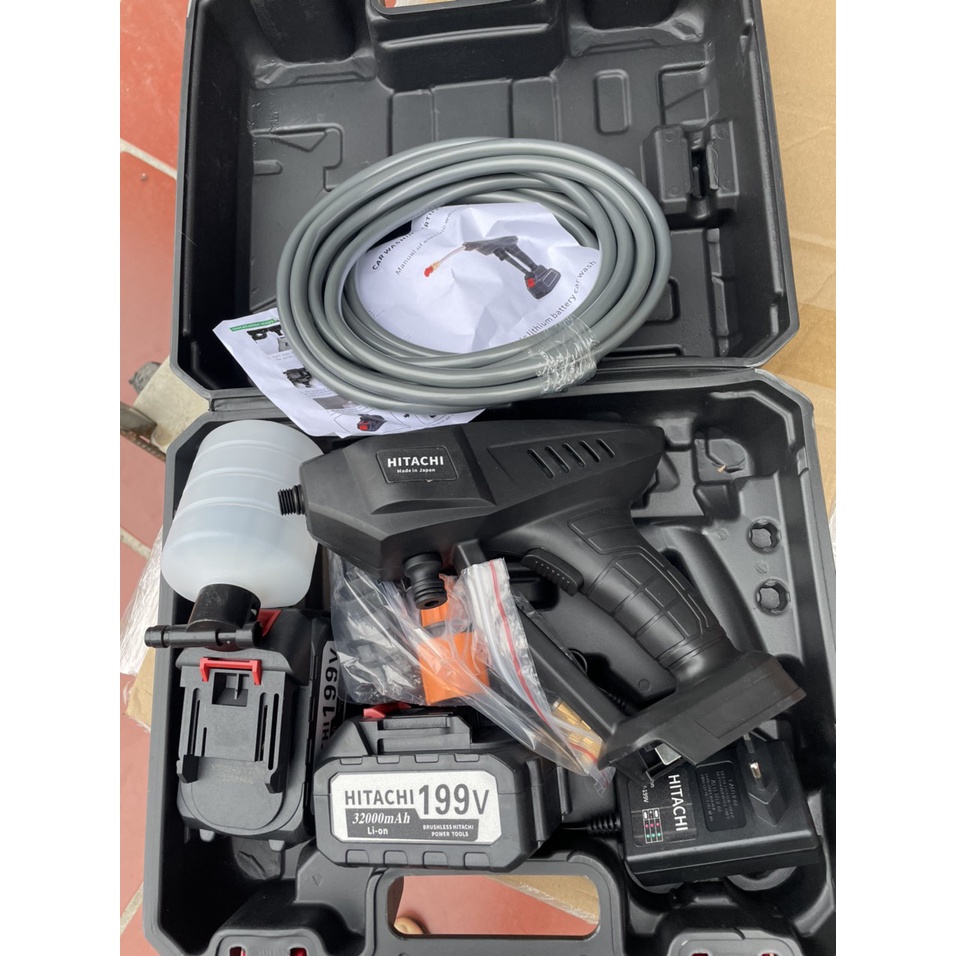 Máy rửa xe chạy bin HITACHI 199V-siêu khỏe lõi đồng-động cơ từ không chổi than