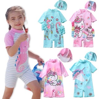 Đồ bơi liền thân trẻ em bé gái 1-6 tuổi kèm mũ