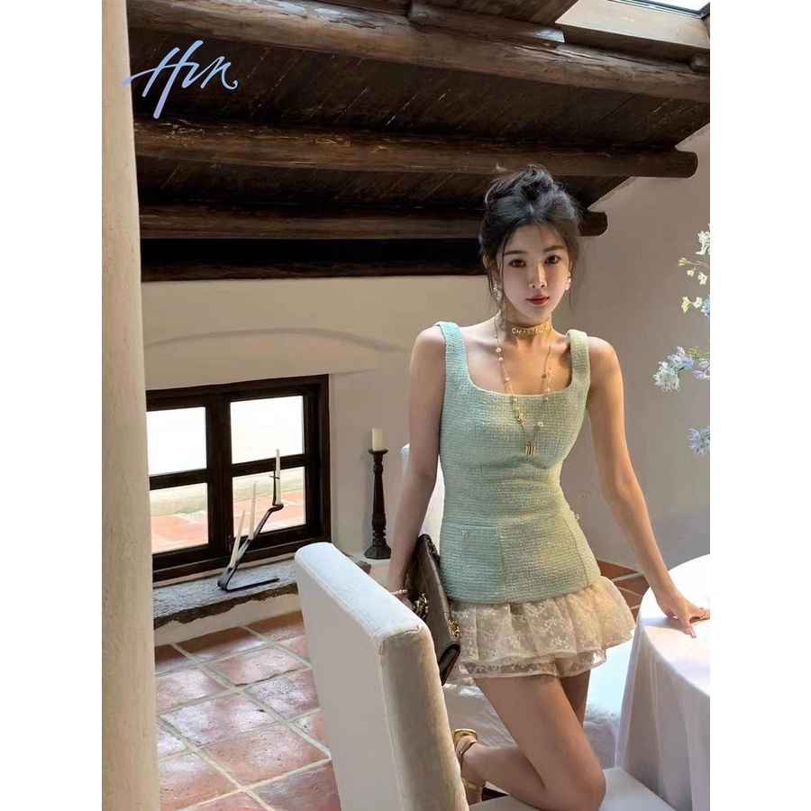 Đầm Nữ Không Tay Màu Trắng Xanh Lá Phong Cách Hàn Quốc Mới