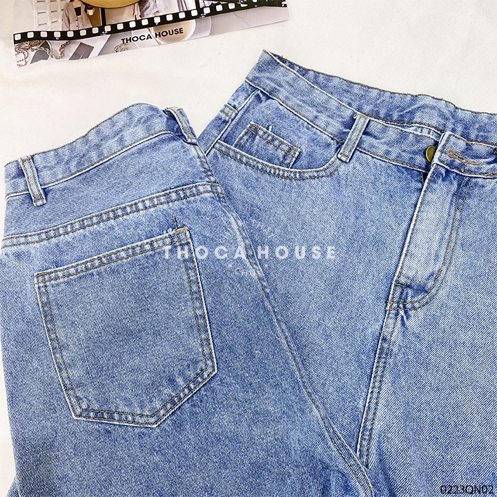 Quần jeans nữ ngố cắt kiểu tua lai xanh nhạt THOCA HOUSE sành điệu thời thượng, cá tính năng động