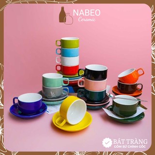 Cốc caffee 150ml vân đá, ly cafe có đĩa kê, tách pha cà phê gốm sứ bát tràng cao cấp