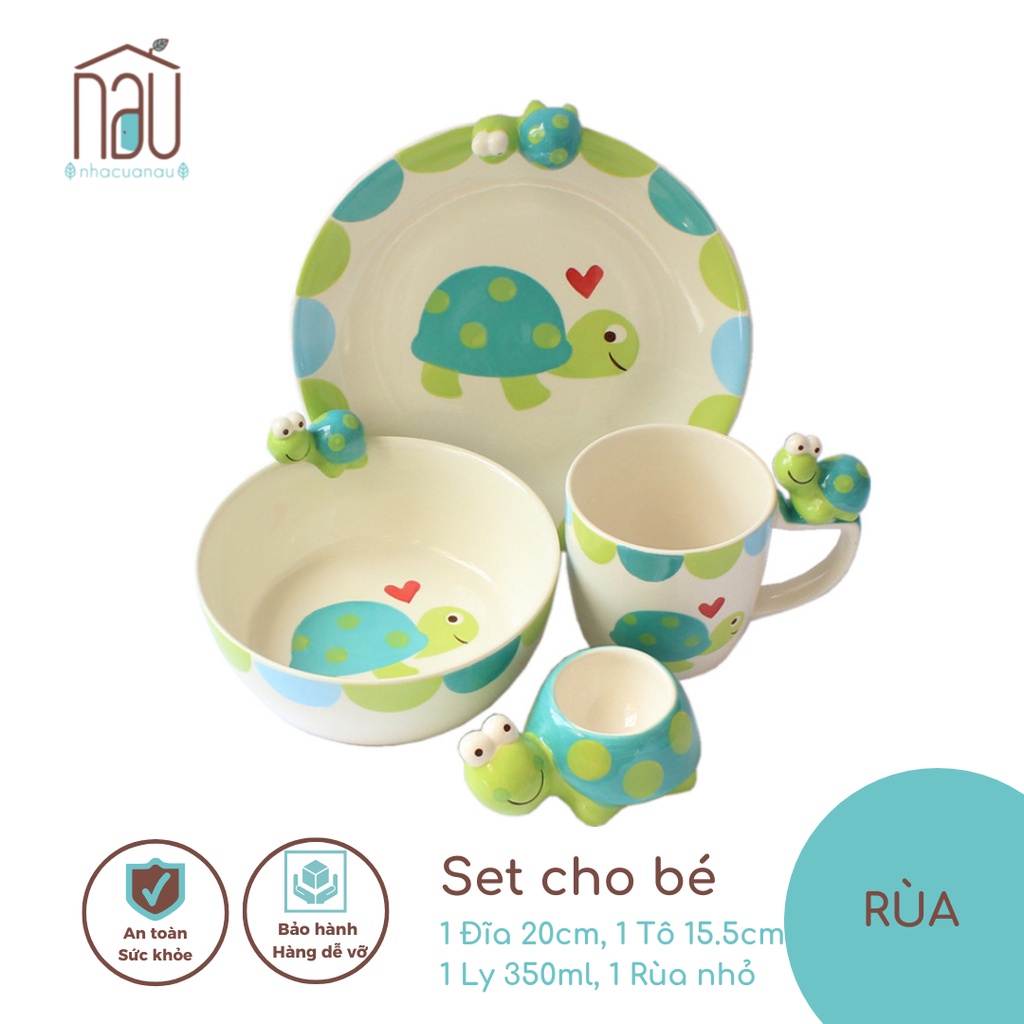 Set bát đĩa sứ giành cho bé tạo hình khủng long, máy bay, ô tô đua, rùa, thỏ, phi thuyền; thích hợp cho bé ăn dặm hoặc c