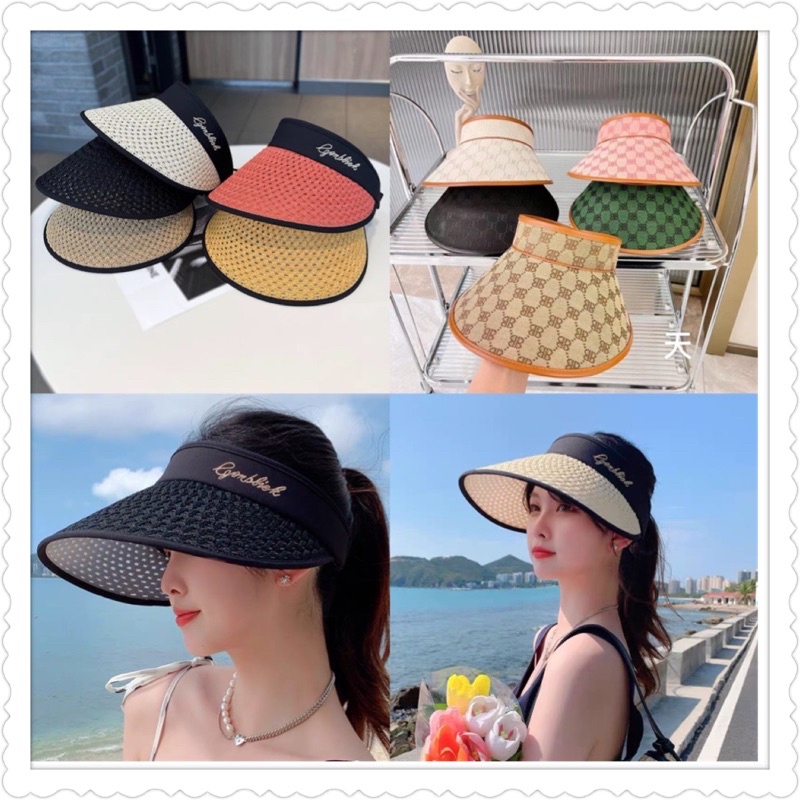 Mũ cói chống nắng nửa đầu hoạ tiết chữ nhỏ siêu xịn , phụ kiện thời trang nữ