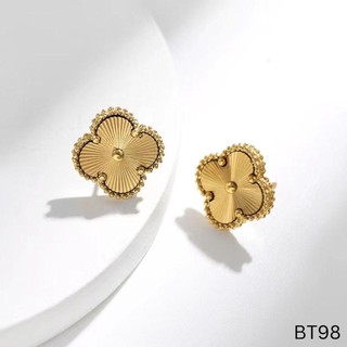 Hoa tai cỏ 4 lá vàng Titan không đen không gỉ BT98
