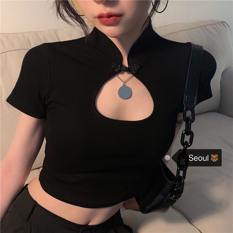 Áo Thun Dệt Kim Tay Ngắn Dáng Ôm Thời Trang Mùa Hè Phong Cách Retro Quyến Rũ Dành Cho Nữ
