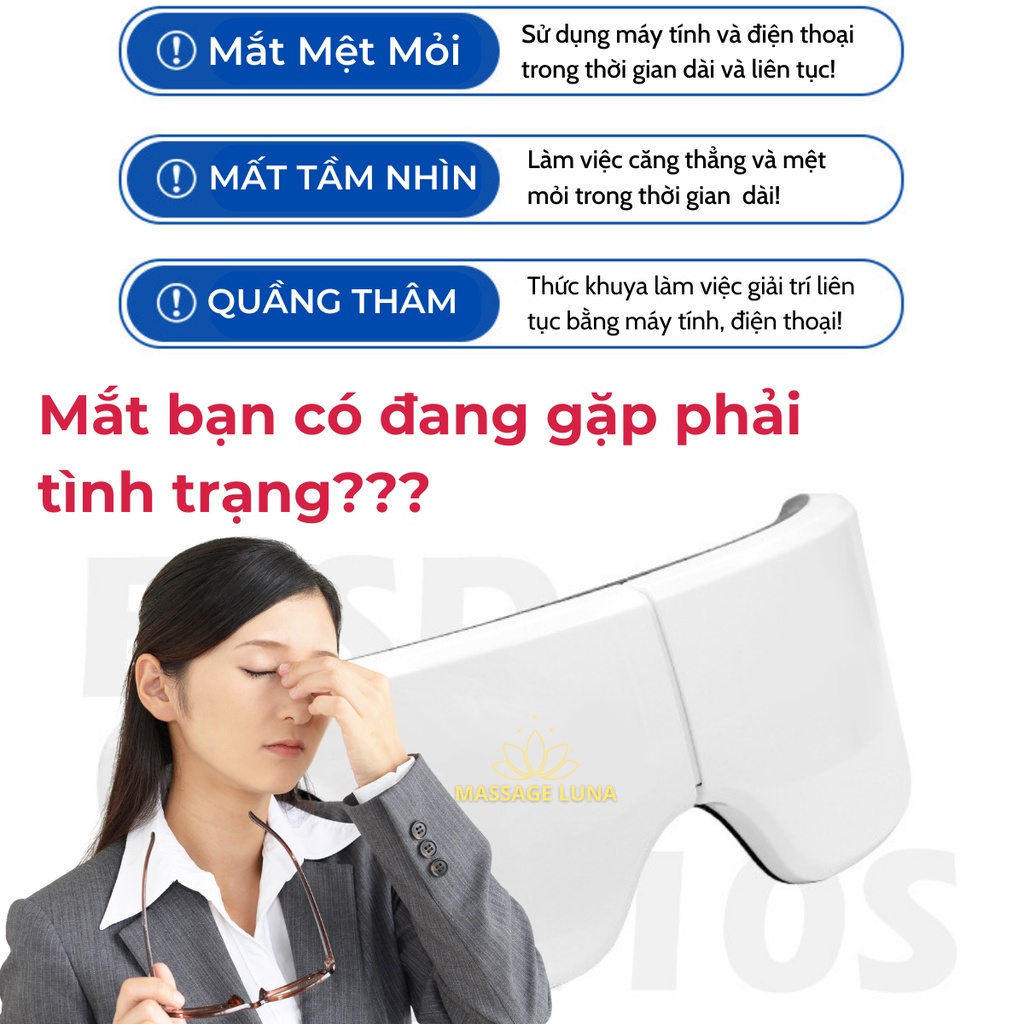 Máy massage mắt, chườm nhiệt, kết nối bluetooth 2023