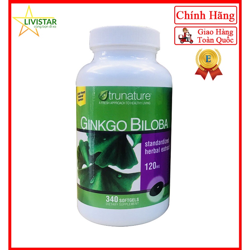 Bổ Não Ginkgo Biloba Trunature 120 mg Loại 340 Dạng Viên Mẫu Mới Từ Hoa Kỳ