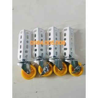 Bánh xe hàn gắn kệ sắt v lỗ đa năng