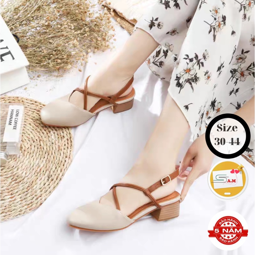Giày bít mũi cao gót bigsize, gót vuông cao 3cm có dây đan chéo full size 30-44, Sam