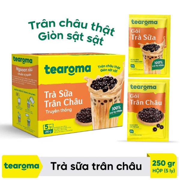 (HSD: 03.2024) Trà sữa trân châu Tearoma truyền thống_Set Trà Sữa Tự Pha_Hộp_5 gói trà sữa x22g, 5 gói trân châu x28g