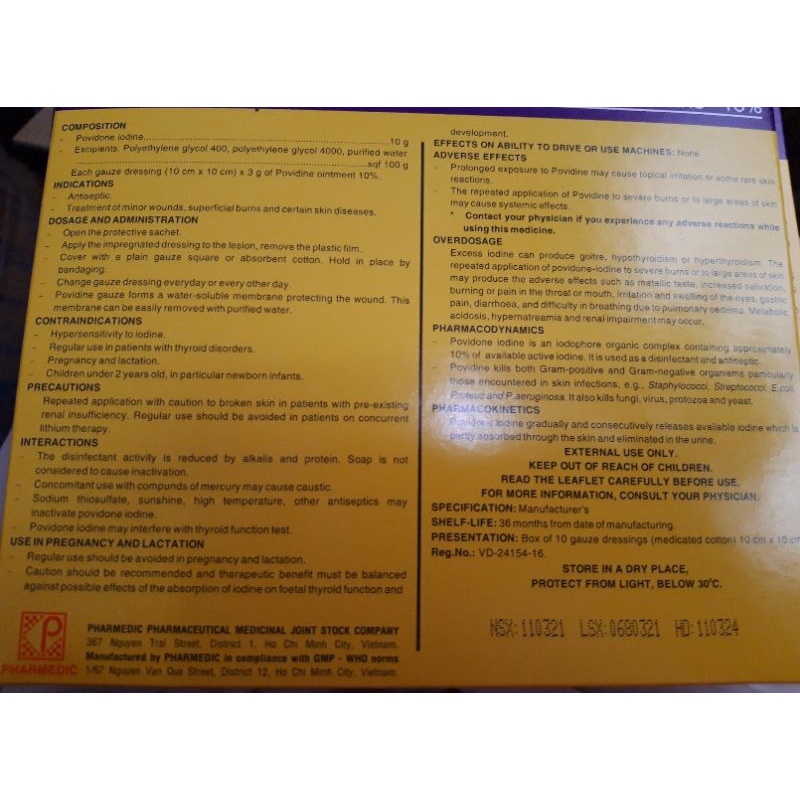 Gạc Povidine 10x10 Hộp 10 Miếng