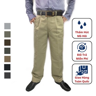 Quần kaki nam trung niên ống suông xếp ly KK024- Xưởng may Phúc Hằng