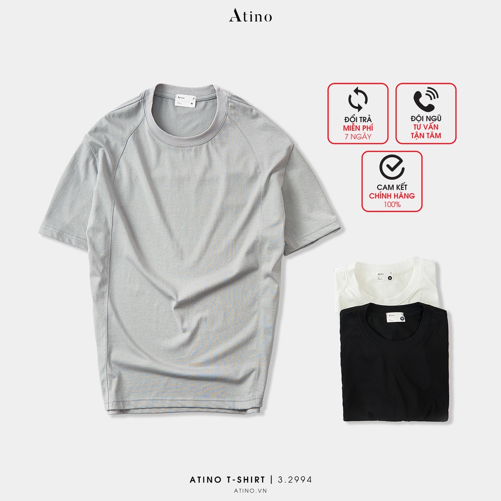 Áo Phông Nam Cộc Tay Cổ Tròn viền  ATINO chất liệu Cotton thoáng mát bền form Regular AP3.2994