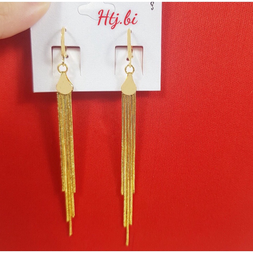 Bông tai nữ mạ vàng dáng dài 5 tua nữ tính nhẹ nhàng htj