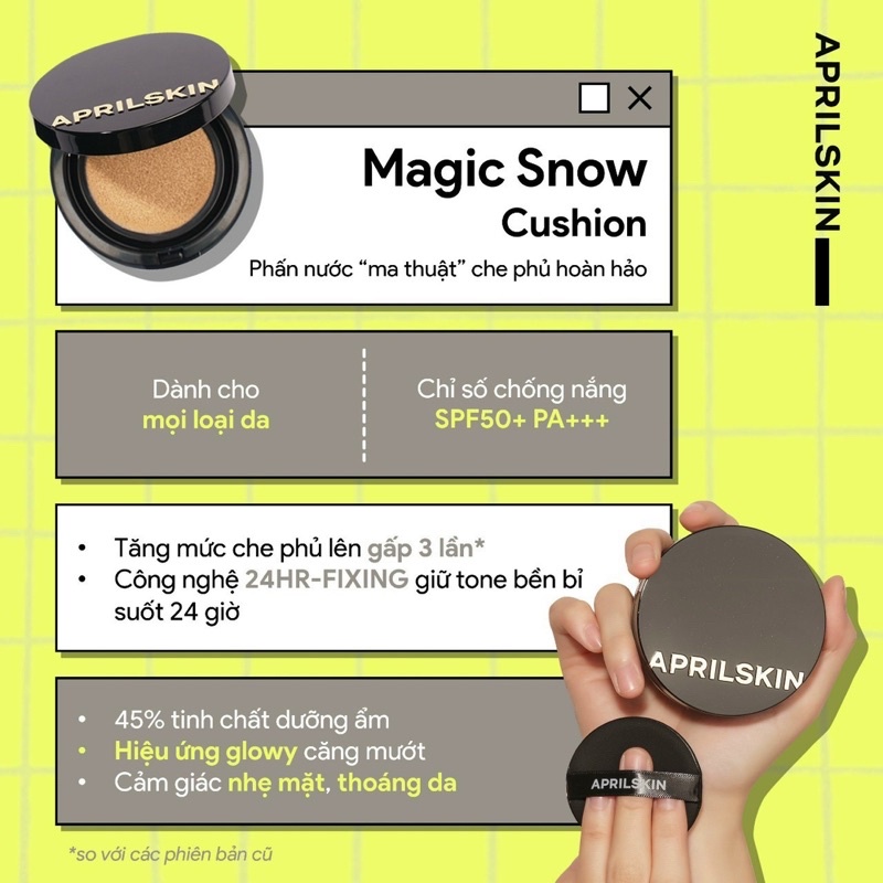 [MẪU MỚI 2022] Phấn Nước April Skin Magic Snow Cushion Che Khuyết Điểm Hoàn Hảo, Chống Nắng SPF50+/PA+++