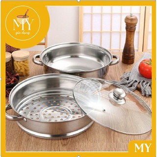 Bộ xửng hấp - nồi hấp 2 tầng nắp kính inox 28cm cao cấp hấp xôi - hấp bánh bao đa năng - tiện dụng