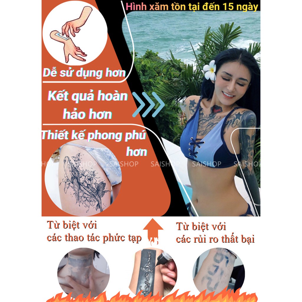 Miếng dán hình xăm tạm thời SAI MAGIC TATTOO 028 kích thước 28CM×15CM chống thấm nước lâu trôi lên đến 2 tuần