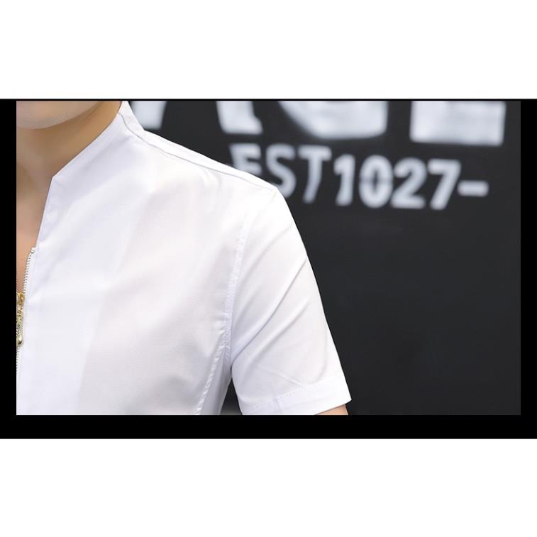 h Áo sơ mi nam, Áo sơ mi cộc tay Cổ tàu phối khóa,Thiết kế độc đáo,  Mã N19 . | BigBuy360 - bigbuy360.vn