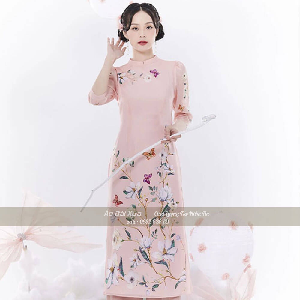 Áo Dài Cách Tân Nữ Von Hình In PA07