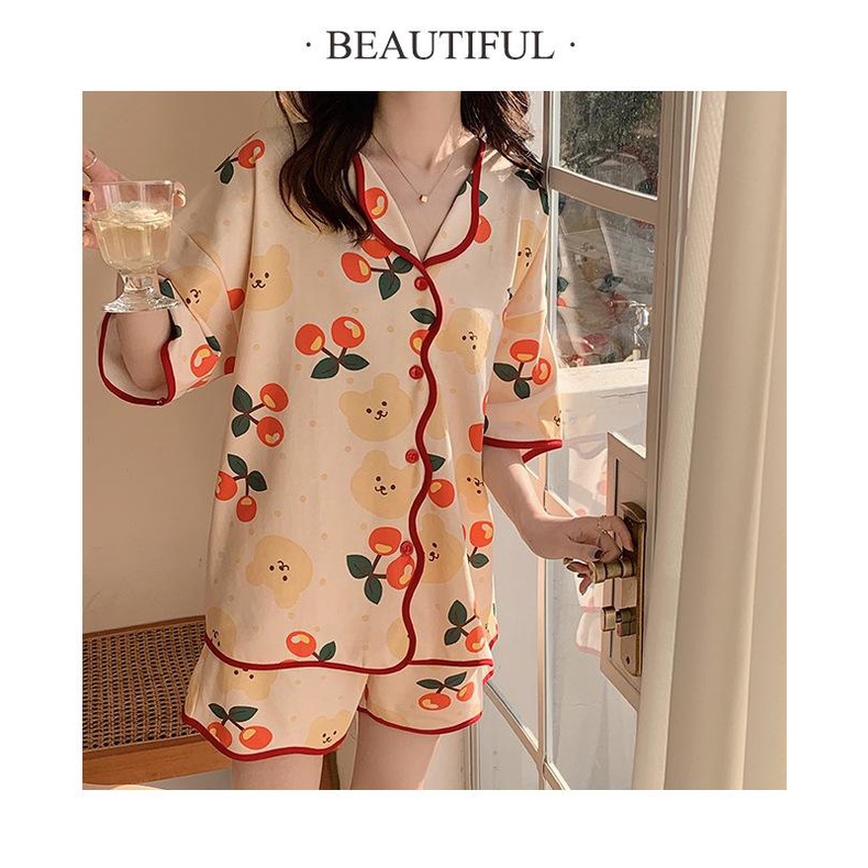 Bộ Mặc Nhà Cổ Bẻ Áo Cộc Quần Đùi DN203