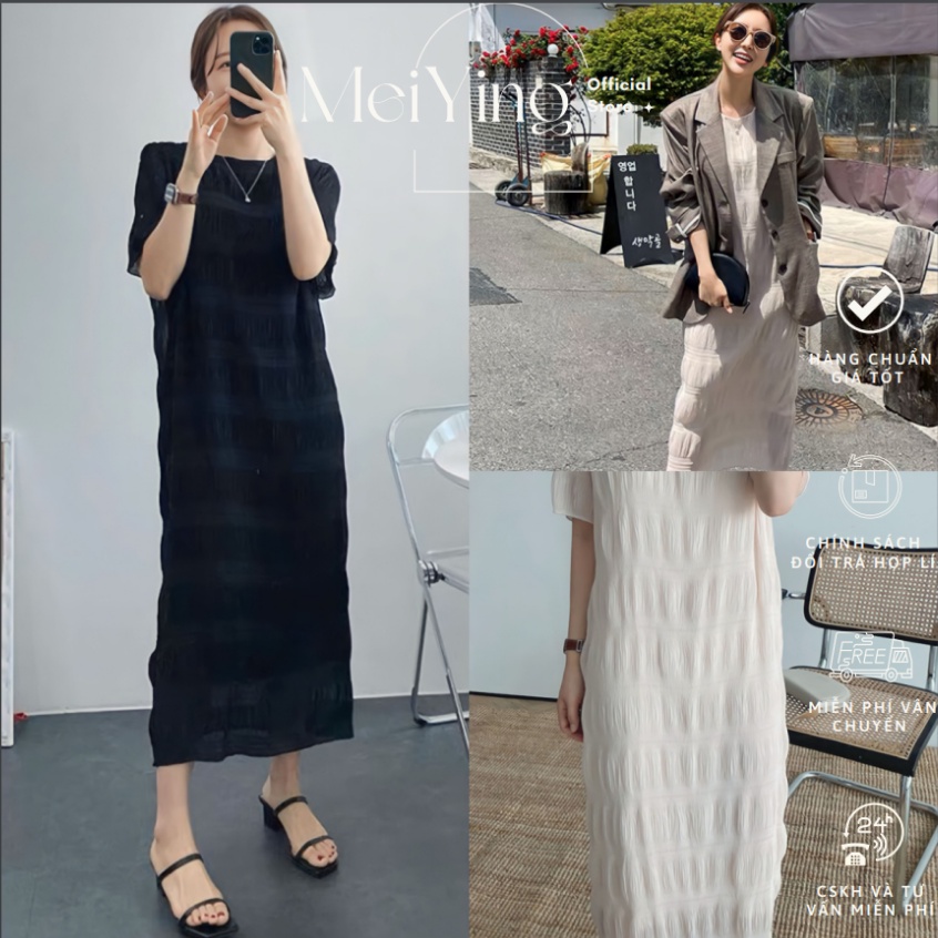 Váy Nhăn Sóng Xếp Li Váy Maxi Hai Lớp MEI YING OFFICIAL Đầm Dự Tiệc Nữ Dáng Dài Váy Thiết Kế Hàn Quốc