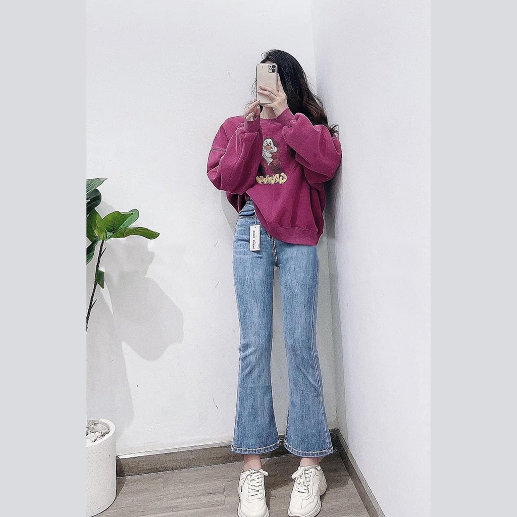 Quần Jean Ống Loe Form Dài Vừa  Lưng Cao Co Dãn Nhẹ - Leda