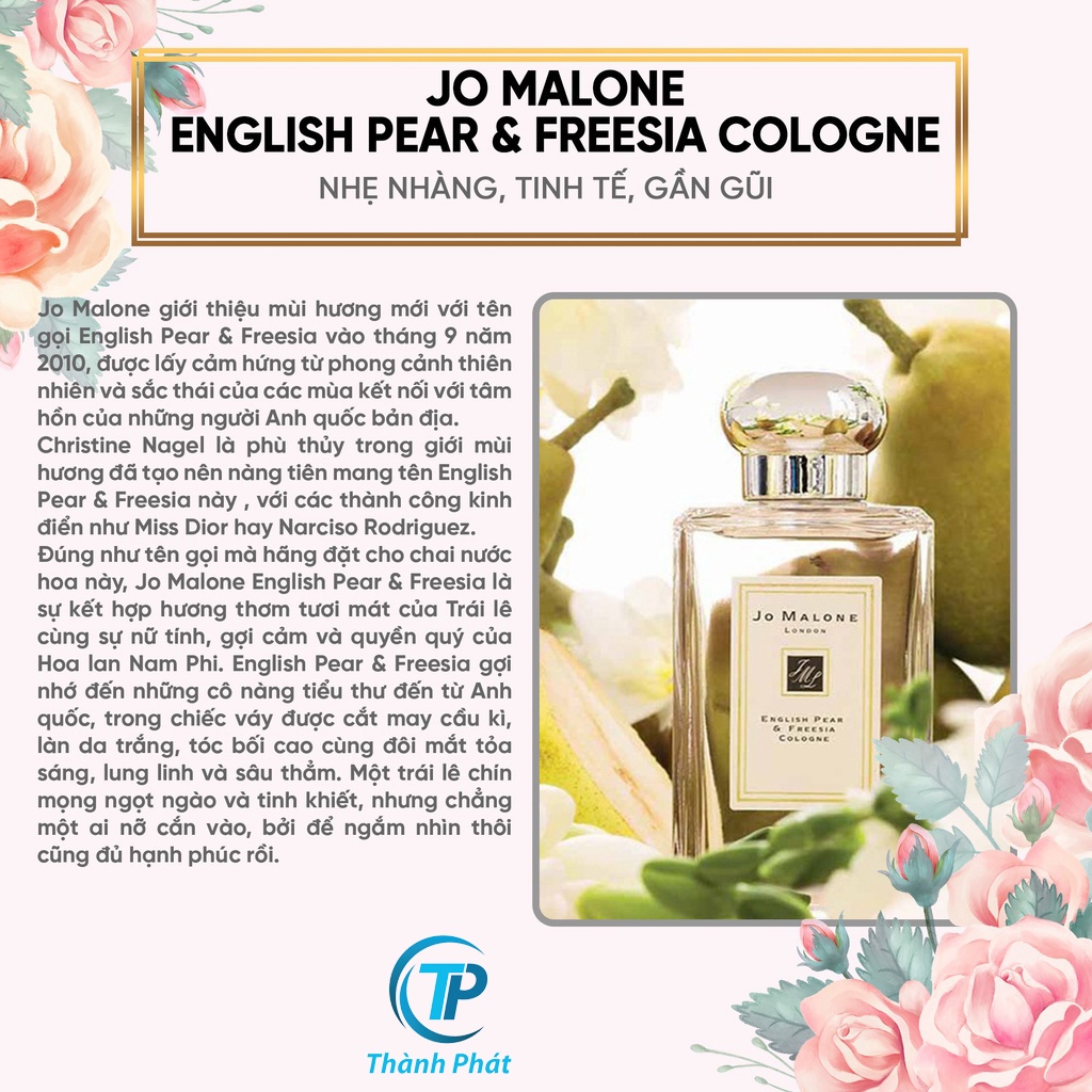Nước Hoa Nữ Jomalone English Pear & Freesia Cologne - Hương Diêm Vĩ Tươi Mát | BigBuy360 - bigbuy360.vn