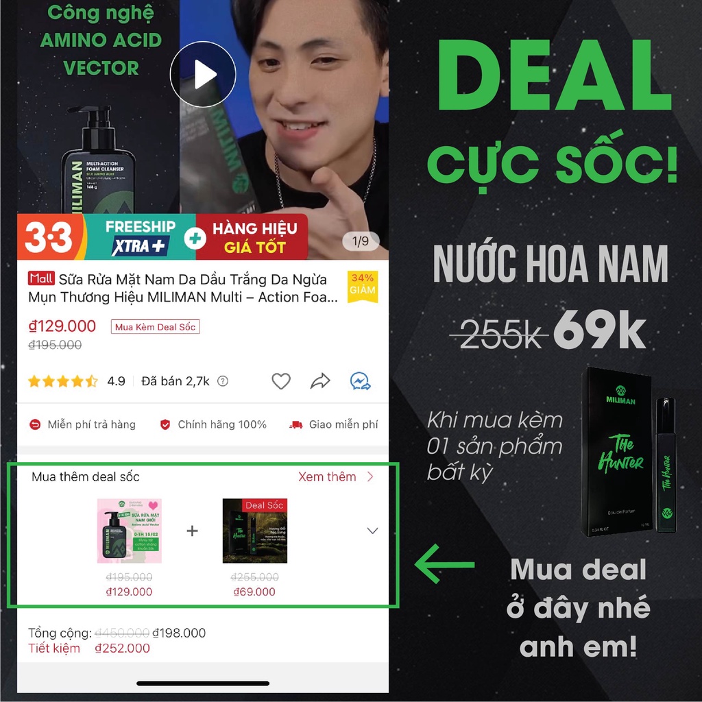 Combo Hấp Dẫn Phái Đẹp Gồm 1 Nước Hoa Nam Và 1 Bọt Vệ Sinh Nam MILIMAN