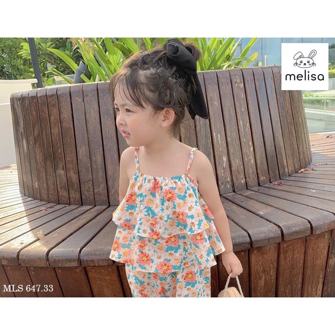 Bộ hoa bé gái áo dây 2 tầng mix quần boom siêu dễ thương BH2331