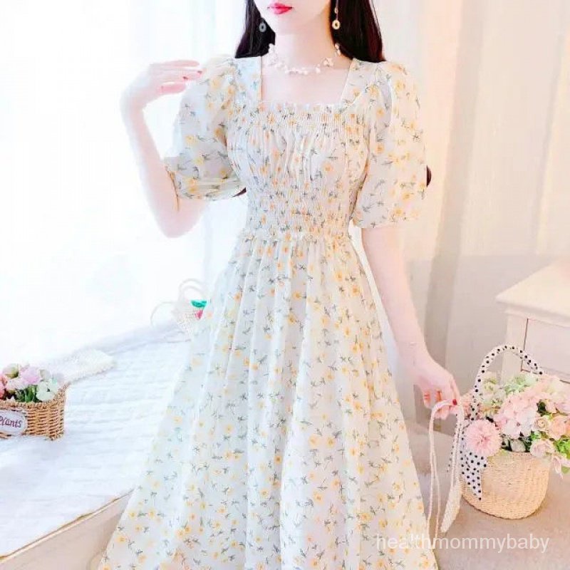 Trang Phục Cho Con Bú Đi Chơi Phong Cách Dịu Dàng Mỏng Váy Dài Pháp Eo Váy Liền Hoa Cho Con Bú